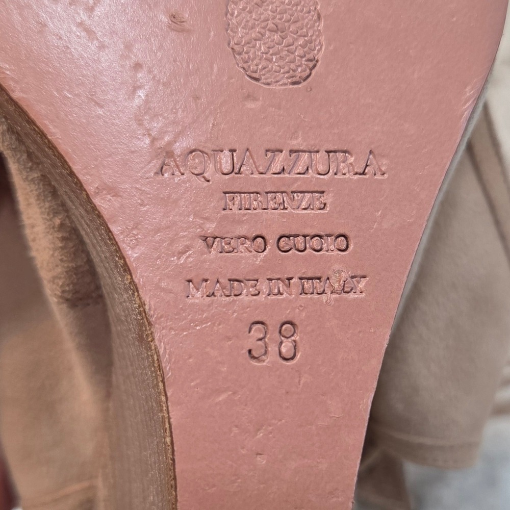 Aquazzura Firenze Tan Suede Lace Up Wedge Sandals Peep Toe‎  38 Made in Italy - Picture 8 of 14